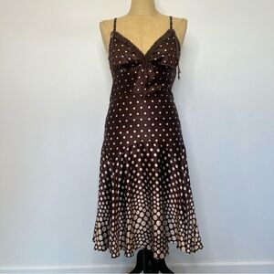 Ted Baker Drop Waist Silk Brown and Cream Polka Dot Dress size 8